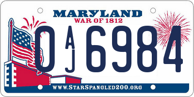 MD license plate 0AJ6984