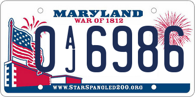 MD license plate 0AJ6986