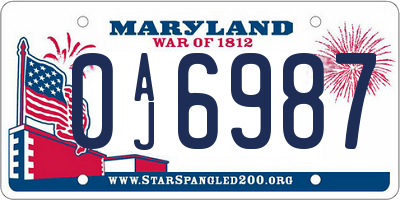 MD license plate 0AJ6987