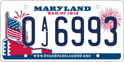 MD license plate 0AJ6993