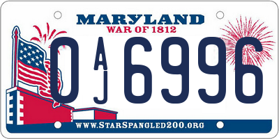 MD license plate 0AJ6996