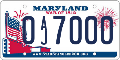 MD license plate 0AJ7000