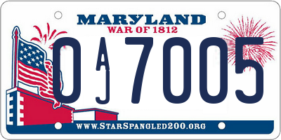 MD license plate 0AJ7005