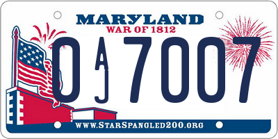 MD license plate 0AJ7007