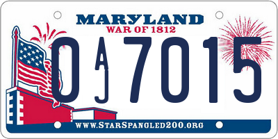 MD license plate 0AJ7015