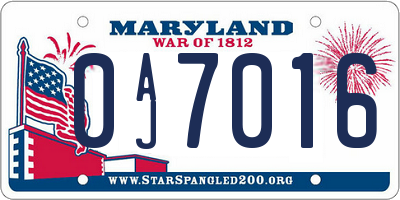 MD license plate 0AJ7016