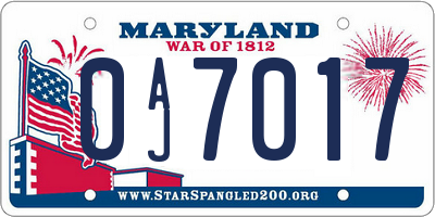 MD license plate 0AJ7017