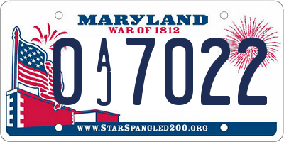 MD license plate 0AJ7022