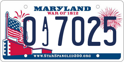 MD license plate 0AJ7025