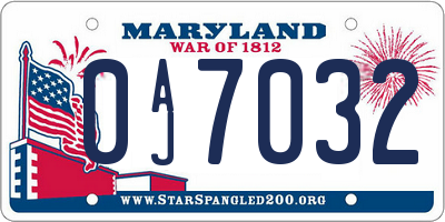MD license plate 0AJ7032