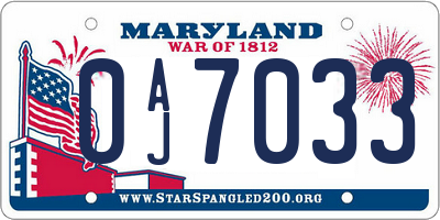 MD license plate 0AJ7033