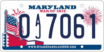 MD license plate 0AJ7061