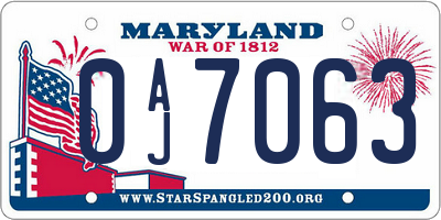 MD license plate 0AJ7063