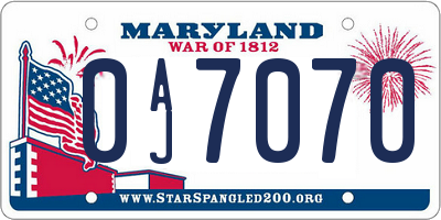 MD license plate 0AJ7070
