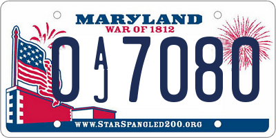 MD license plate 0AJ7080