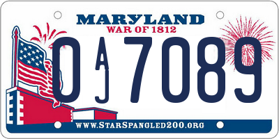 MD license plate 0AJ7089