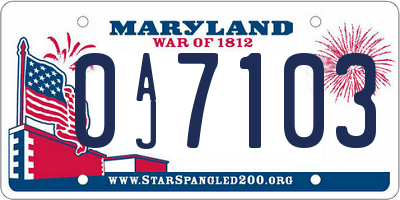 MD license plate 0AJ7103