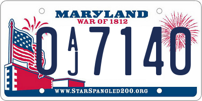 MD license plate 0AJ7140