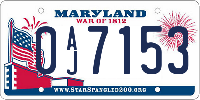 MD license plate 0AJ7153