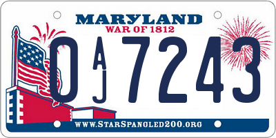MD license plate 0AJ7243