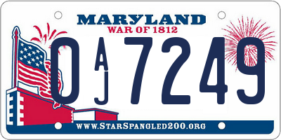 MD license plate 0AJ7249
