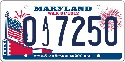MD license plate 0AJ7250