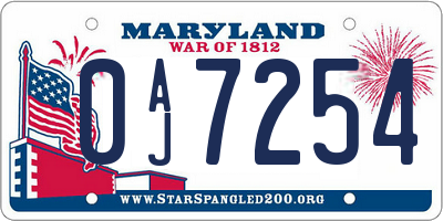 MD license plate 0AJ7254