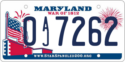 MD license plate 0AJ7262