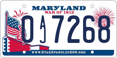 MD license plate 0AJ7268