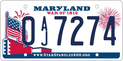MD license plate 0AJ7274