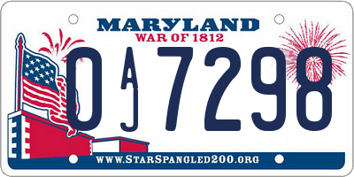 MD license plate 0AJ7298
