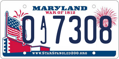 MD license plate 0AJ7308