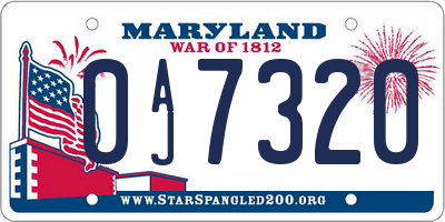 MD license plate 0AJ7320