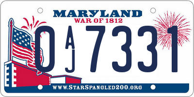 MD license plate 0AJ7331