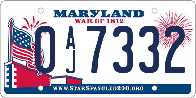MD license plate 0AJ7332
