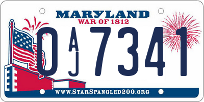 MD license plate 0AJ7341