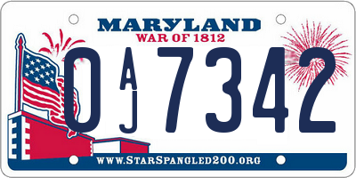 MD license plate 0AJ7342