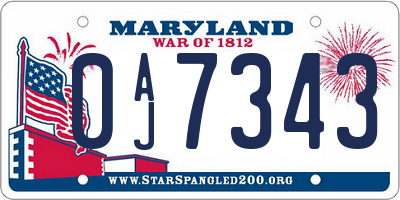 MD license plate 0AJ7343