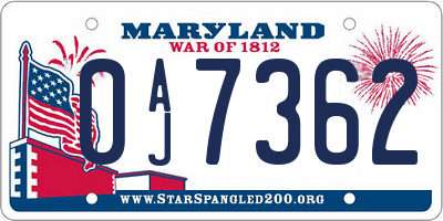 MD license plate 0AJ7362