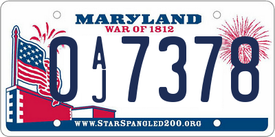 MD license plate 0AJ7378