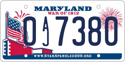 MD license plate 0AJ7380