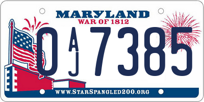 MD license plate 0AJ7385