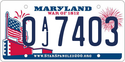 MD license plate 0AJ7403