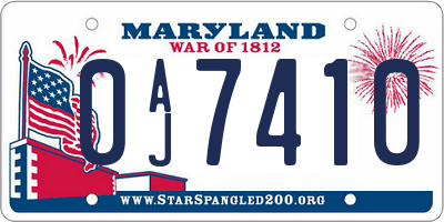 MD license plate 0AJ7410