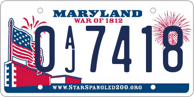 MD license plate 0AJ7418