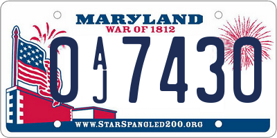 MD license plate 0AJ7430