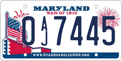 MD license plate 0AJ7445