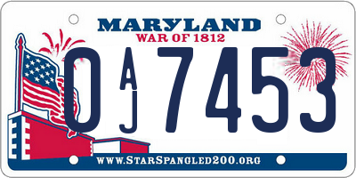MD license plate 0AJ7453