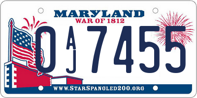 MD license plate 0AJ7455
