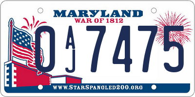 MD license plate 0AJ7475